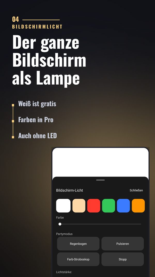 Bildschirmlicht mit sechs Farbfeldern