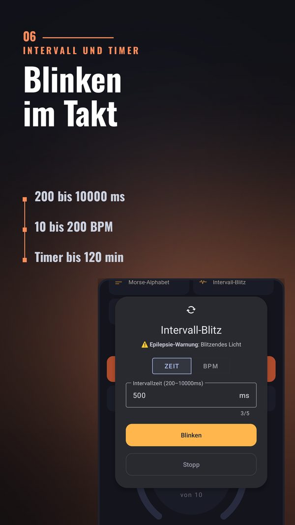 Intervall-Blitz und Auto-Aus-Timer