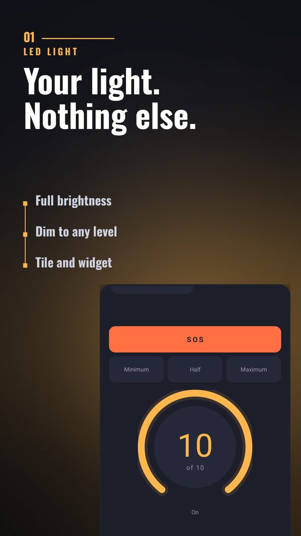 Flashlight Pure main screen with brightness dial