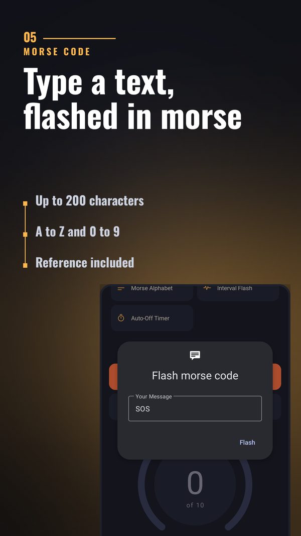 Morse code input in Flashlight Pure