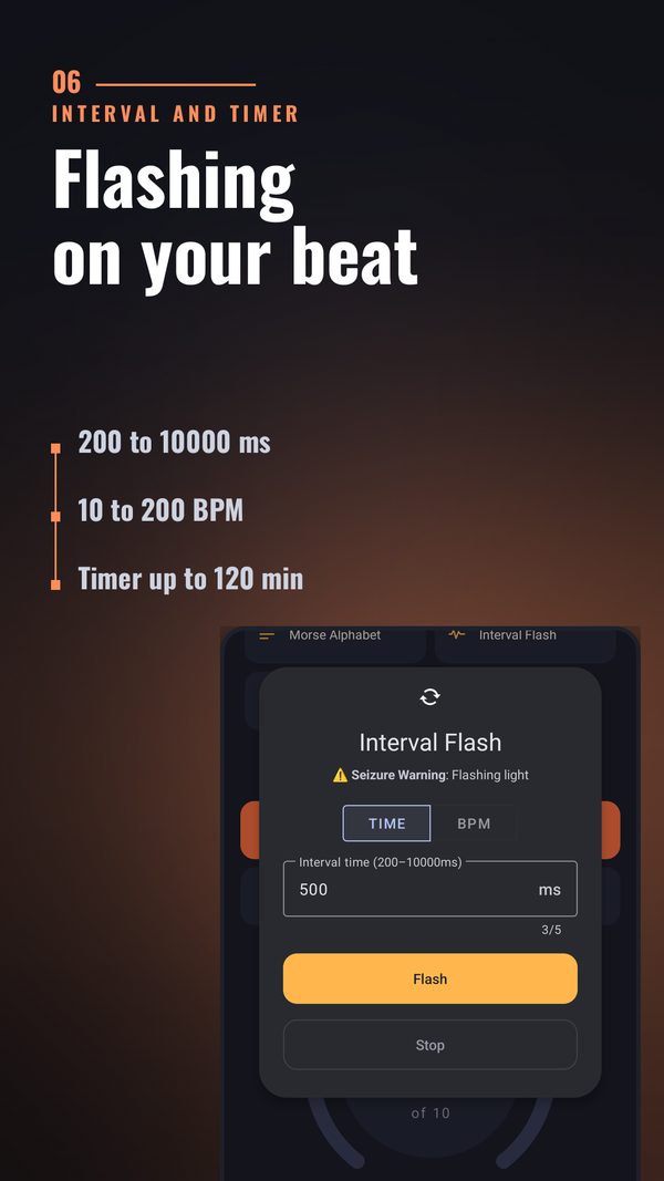 Interval strobe and auto-off timer